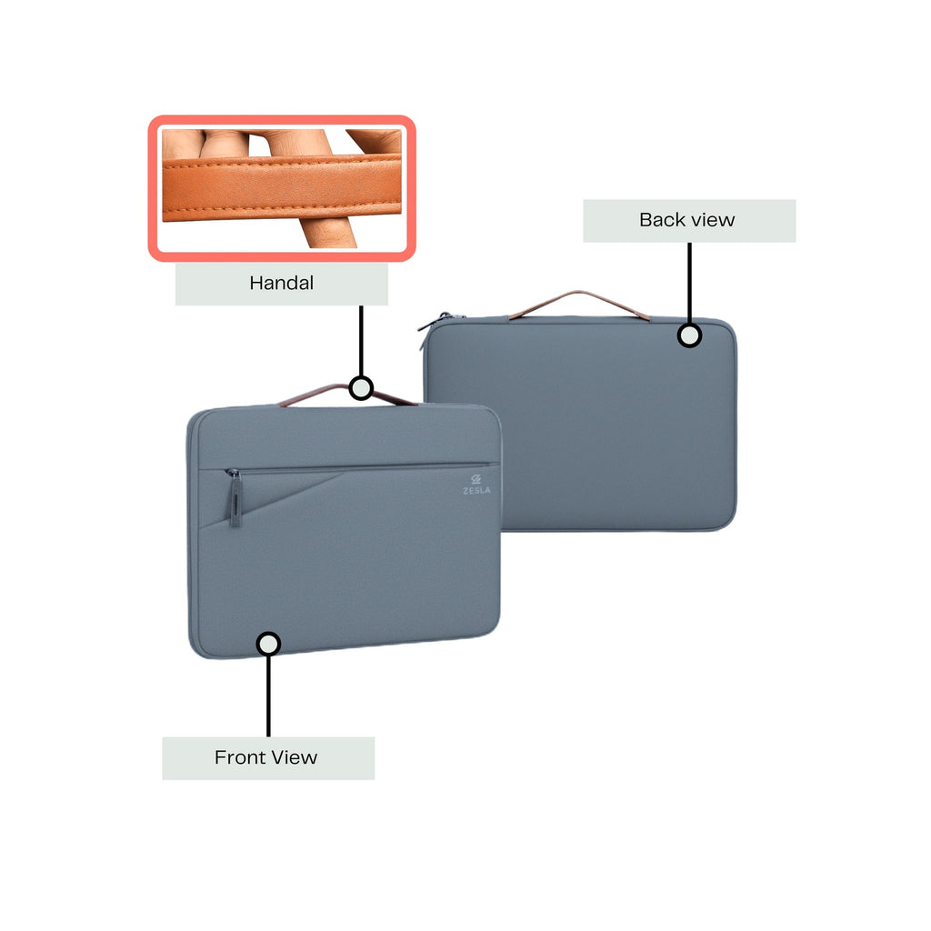 Zesla Premium 14-Inch Laptop Sleeve Bag | Shockproof Protective Case with Handle | Grey