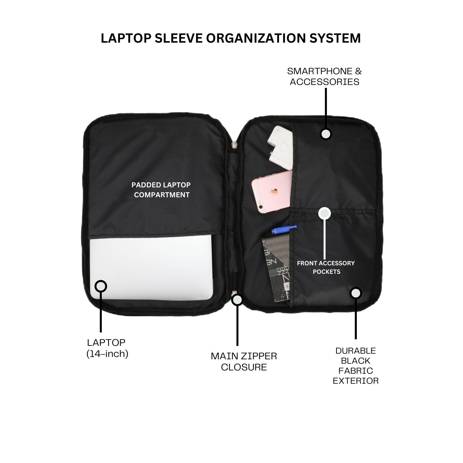 Zesla Premium 14-Inch Laptop Sleeve Bag | Shockproof Protective Case with Handle | Grey